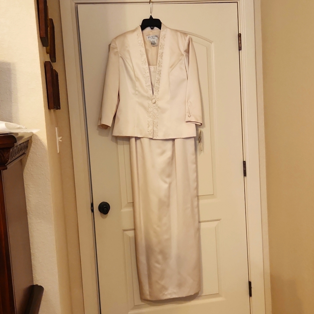Beautiful Formal Ivory beaded sleeveless dress & jacket